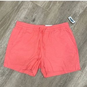 Old navy elastic waist drawstring pull on coral linen womens shorts size L